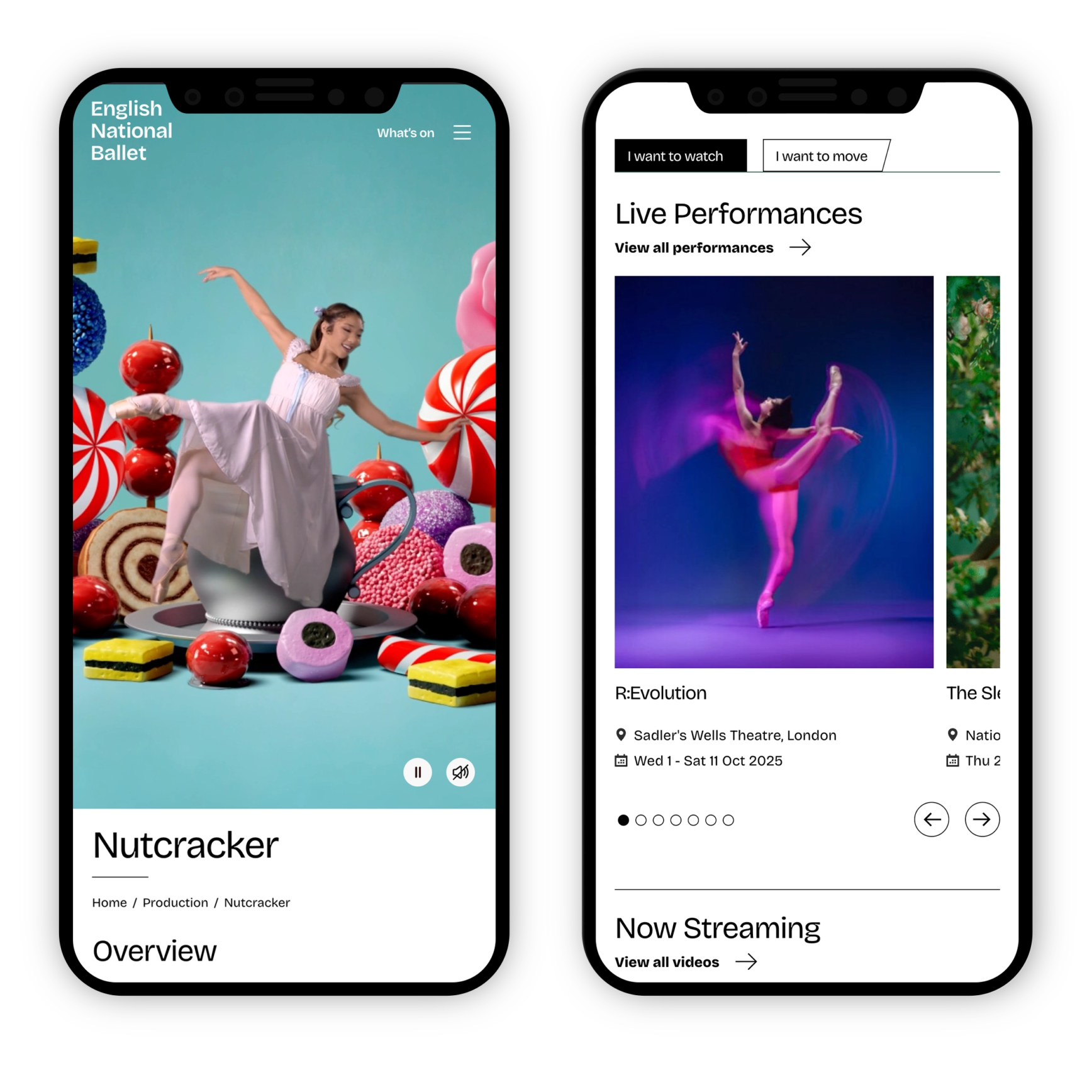 English National Ballet website - Mobile view